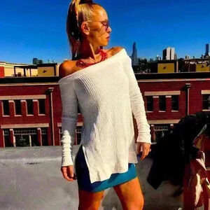 Free People We The Free off the shoulder Long Sleeve waffle cream  top Size XS